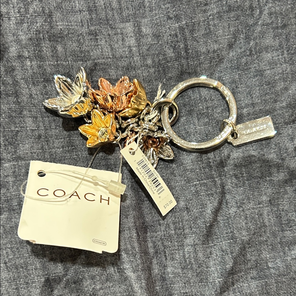 Coach Silver and Gold Floral Key Holder